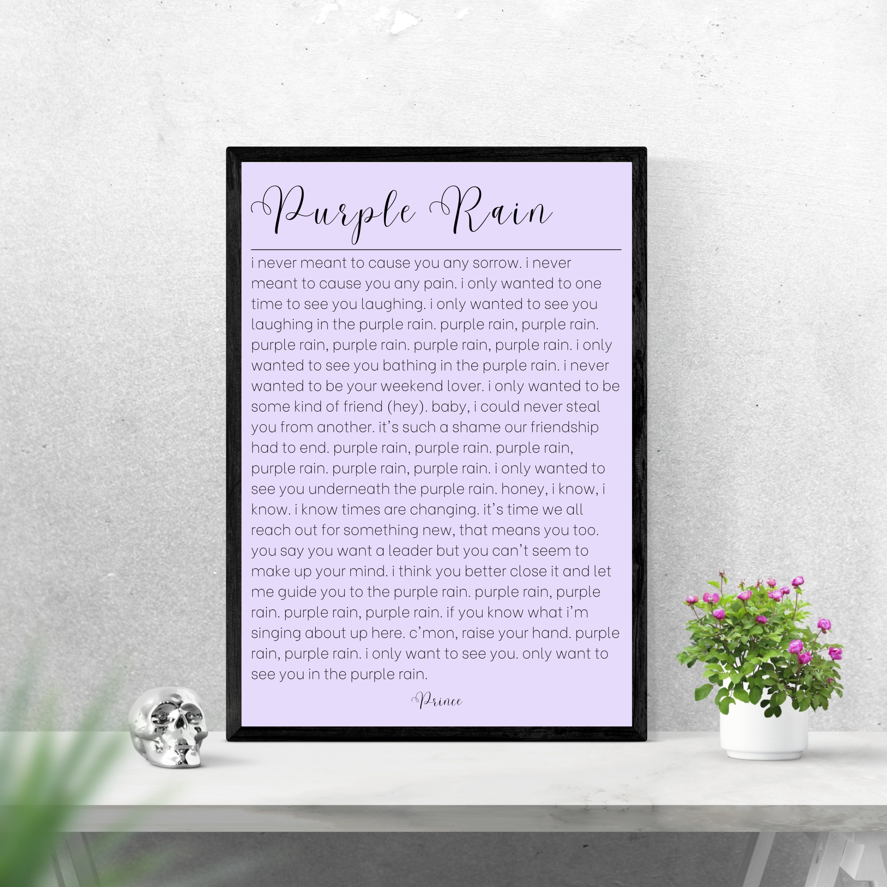 Prince - Purple Rain Lyrics | Song Poster | A5 A4 A3 - Etsy