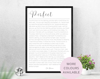 Ed Sheeran 'perfect' Song Lyrics Print Personalised, Custom Song Lyric ...