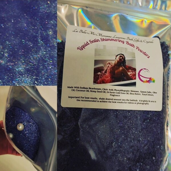 Amethyst Galaxy Shimmering Bath Powders Gift Set with 8 Bath Oil Pearls Exfoliating Glove and  6 Amethyst Crystals, 3 Pound  Bag