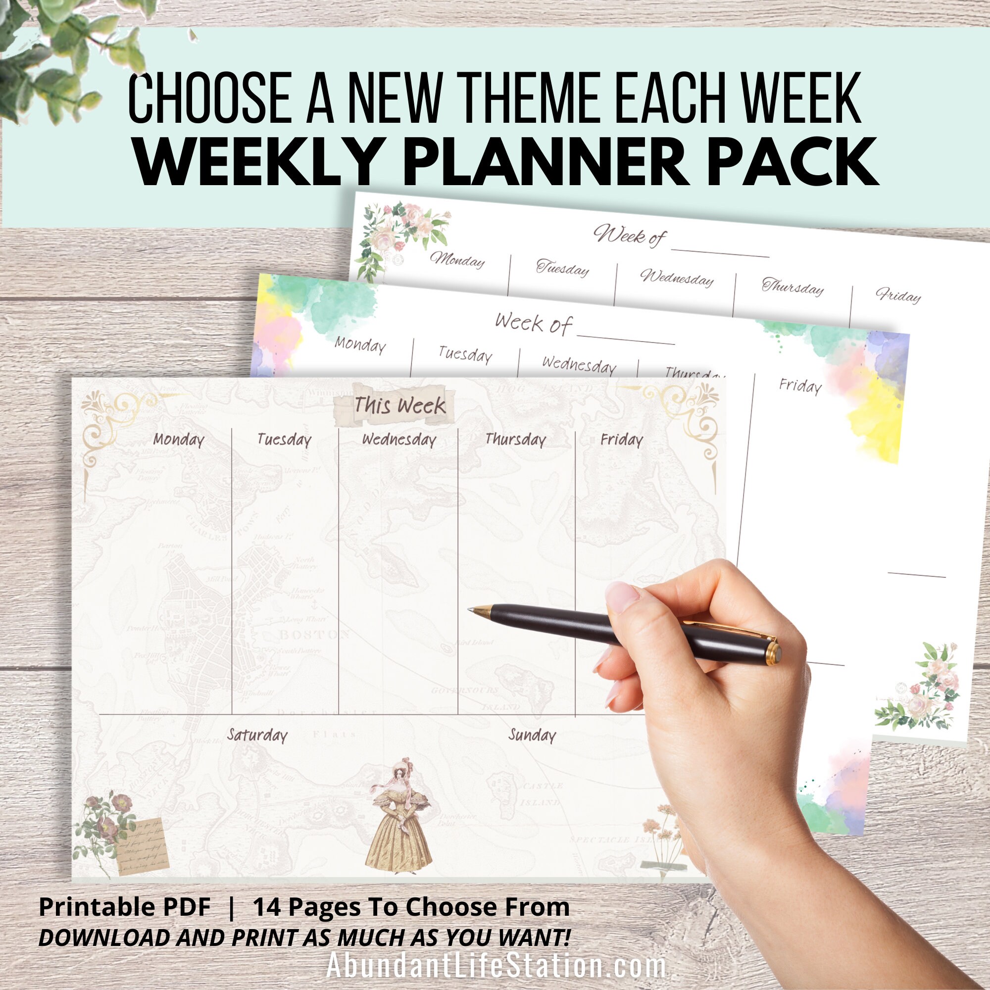 Weekly Planner Printable, Landscape, Week at a Glance, Weekly Agenda ...