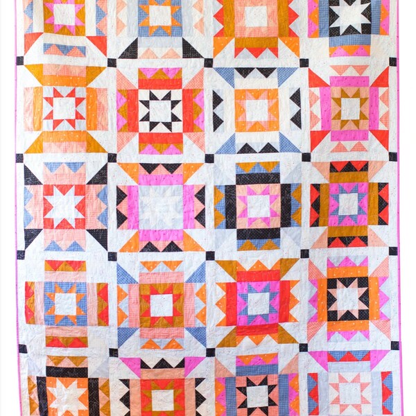 Nova Star Quilt Pattern - Modern Quilt Pattern - Then Came June - Paper Pattern, Crib, Throw, Bed, Star pattern, block based, Block pattern