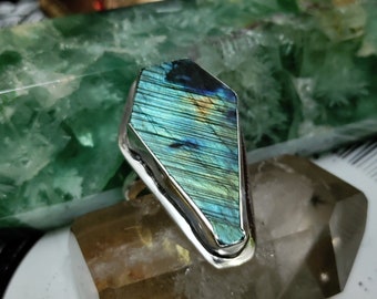 Labradorite Coffin Sterling Silver Witchy Statement Ring