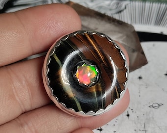 Ethiopian Opal Tiger&#39;s Eye Sterling Silver Pendant Necklace