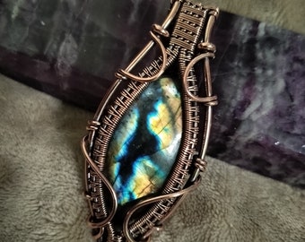 Labradorite Wire Wrapped Copper Heady Pendant Necklace