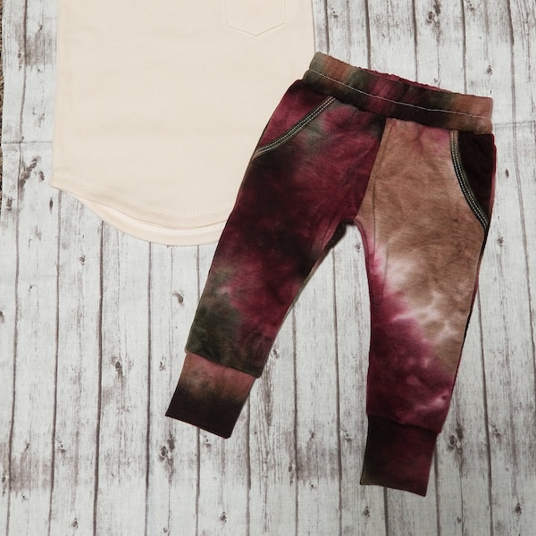 Fall Joggers with pockets, Tie Dye Joggers, Olive Burgundy Joggers, Baby Joggers, Fall Bottoms, Baby Pants
