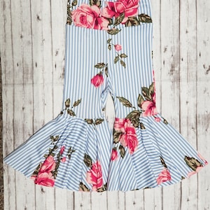 Striped Floral Bell bottoms,Floral Bell bottoms,Striped Bell bottoms,Girls Bell bottoms,Baby Bell bottoms,Toddler Bell bottoms,Flared Bottom