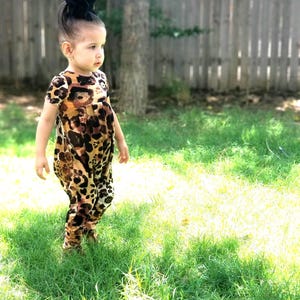 Girls Leopard Bubble Romper: Soft Stretchy Fall One Piece
