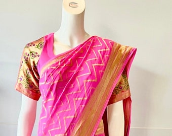 Pink & Gold Color Georgette Saree