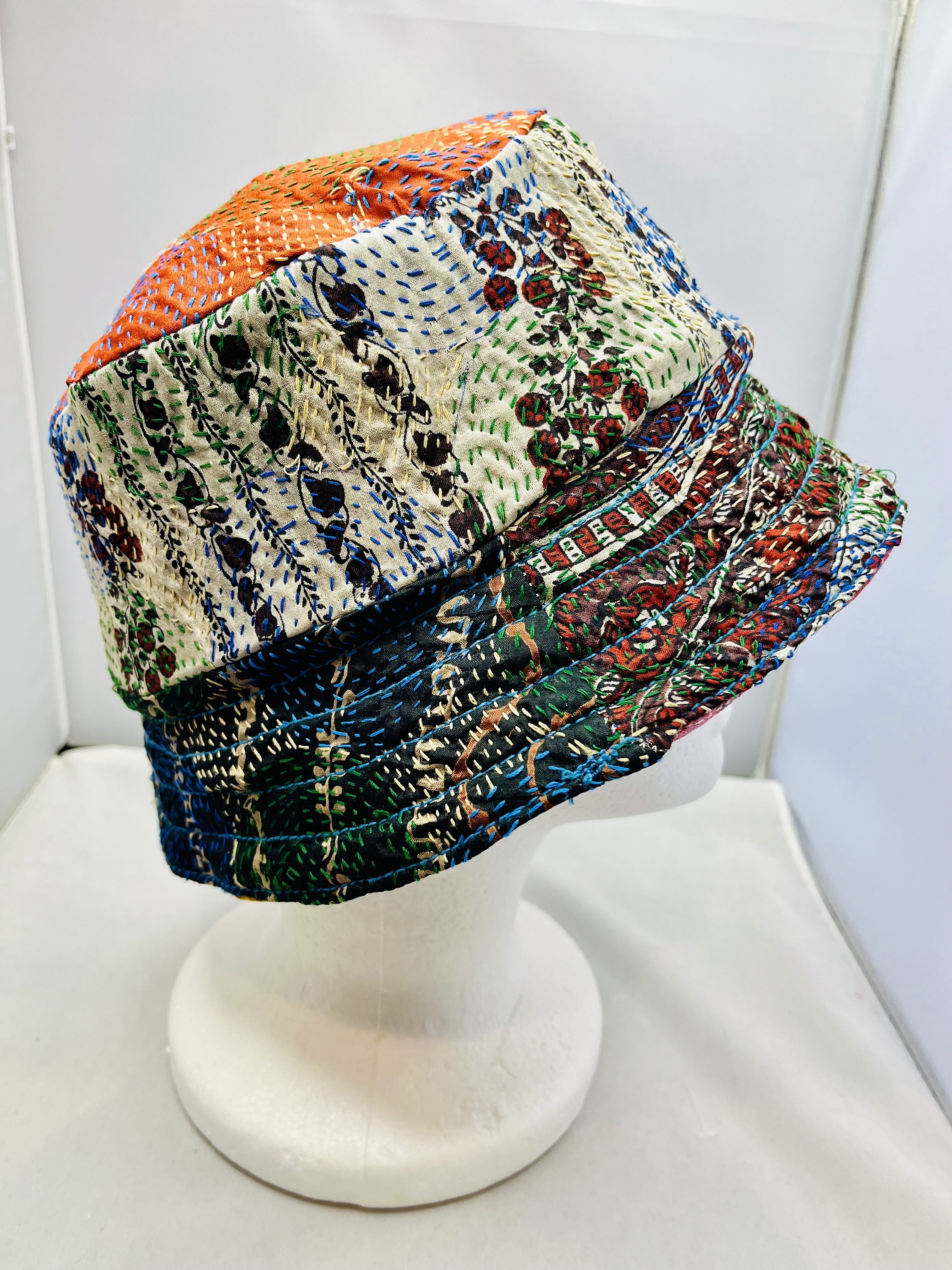 New! Custom KANTHA Stitched Made in India Bucket Hat KIRIT Reversible Bucket Hat | Ohrna main image 2