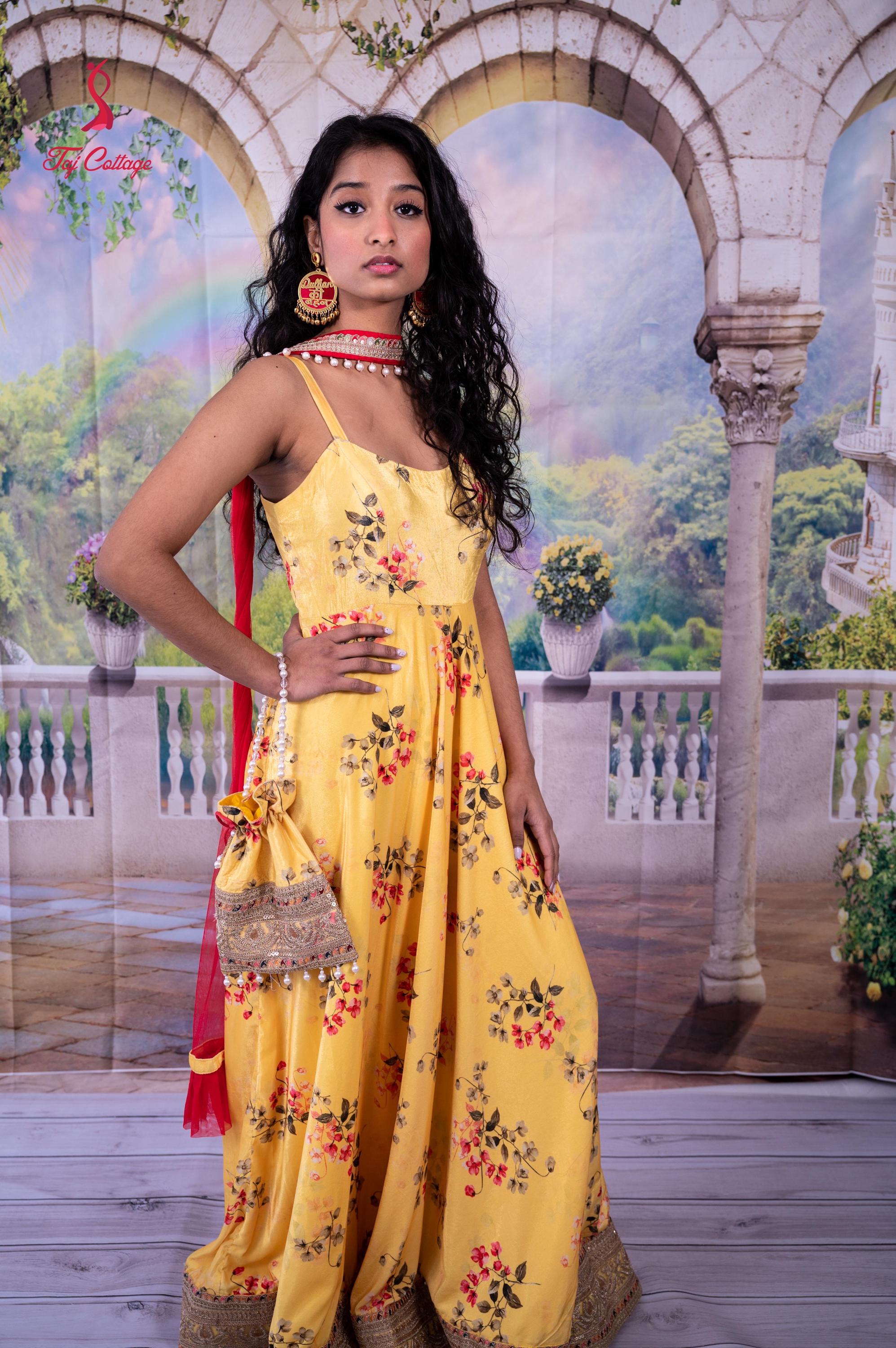 Yellow Pleated Gown main image 1
