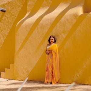 Mustard Yellow Crepe Readymade Saree