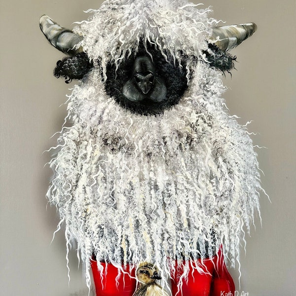 Black nose sheep art, mounted print, sheep gift , cute whimsical sheep