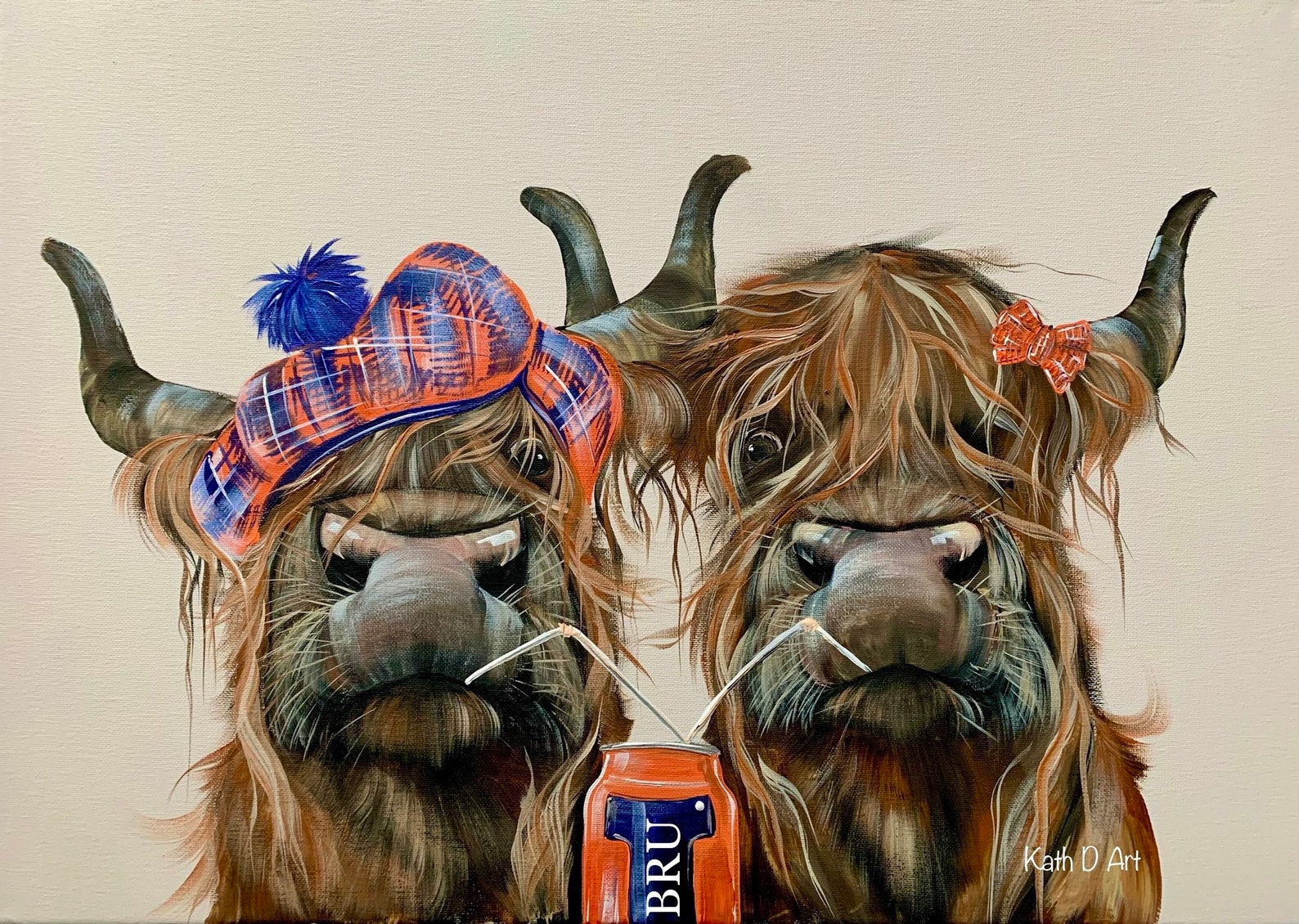 Irn Bru Highland Cow Couple Mounted Print Scottish Gift Etsy UK