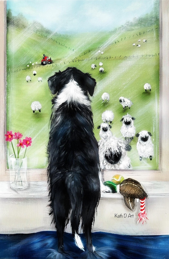 Border collie print, border collie art, border collie mounted print 10x8inch