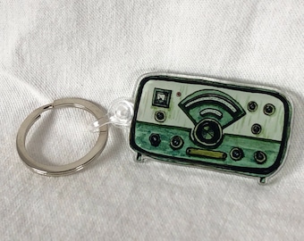 Acrylic Keychain with Retro Vintage Ham Radio Drawing