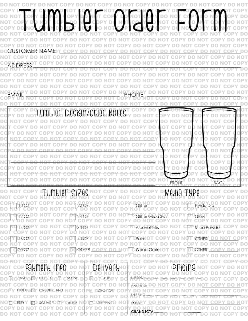 tumbler order form order form for crafters order form etsy