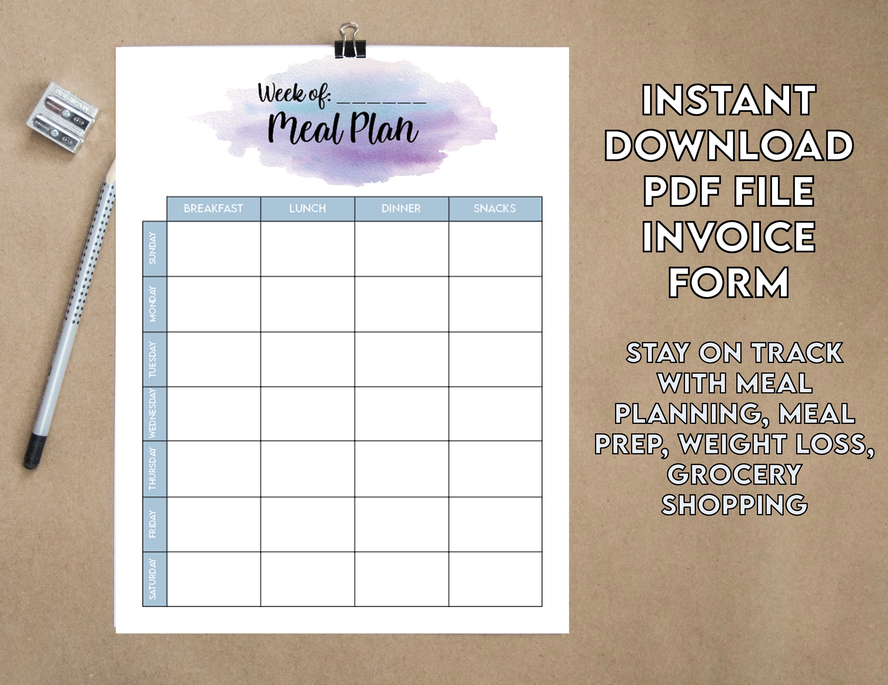 Meal Planning Form Meal Prep Form Instant Digital Download | Etsy