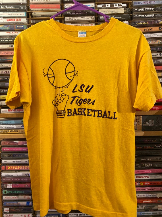 L, 1970s LSU basketball shirt, vintage louisiana b