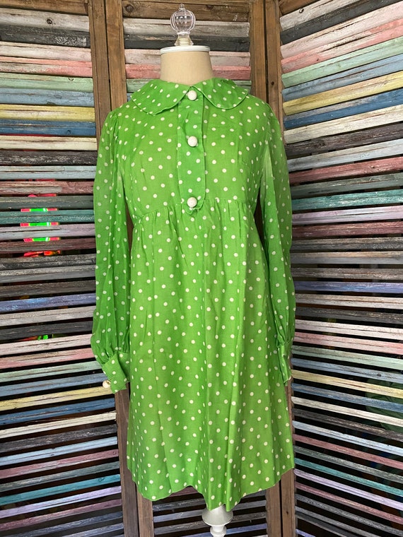 60’s Homemade Green Polka Dot Dress - image 2