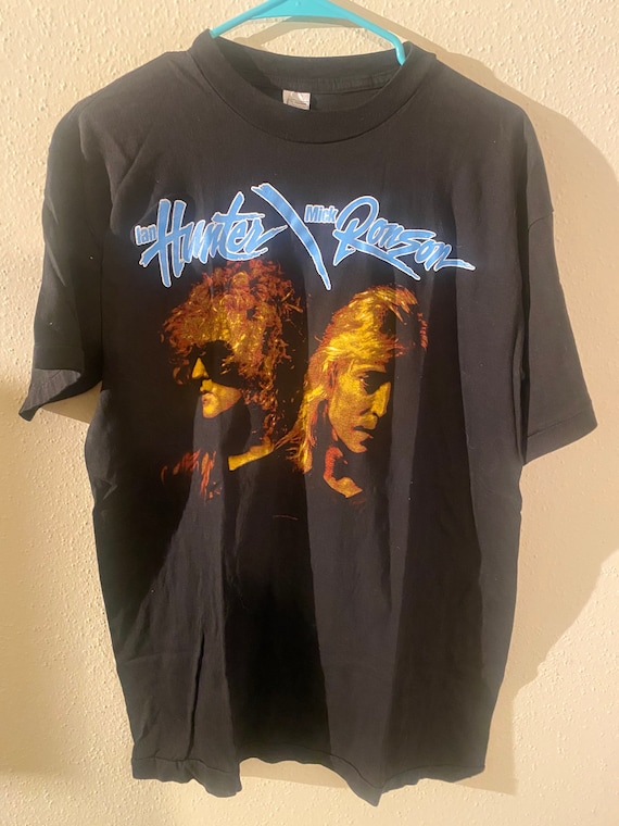 L, 1980s Ian Hunter mick ronson band shirt, vintag