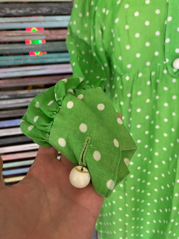 60’s Homemade Green Polka Dot Dress - image 7