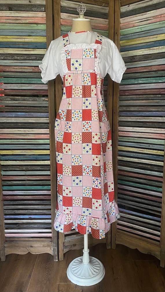 1970’s Patchwork Print Puff Sleeve Dress