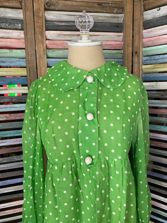 60’s Homemade Green Polka Dot Dress - image 3