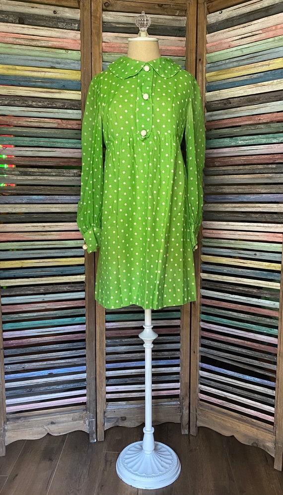 60’s Homemade Green Polka Dot Dress - image 4