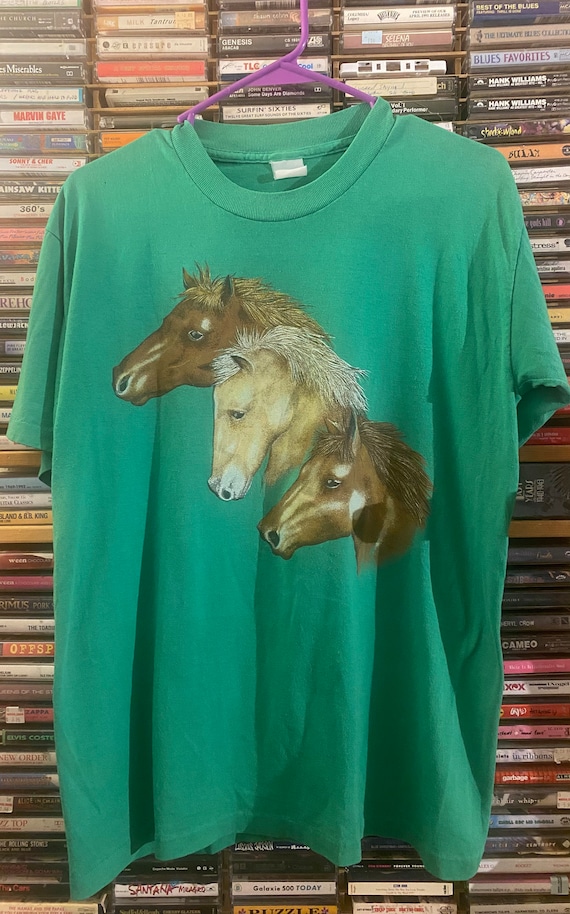 L, 1980s horse t-shirt, soft & thin