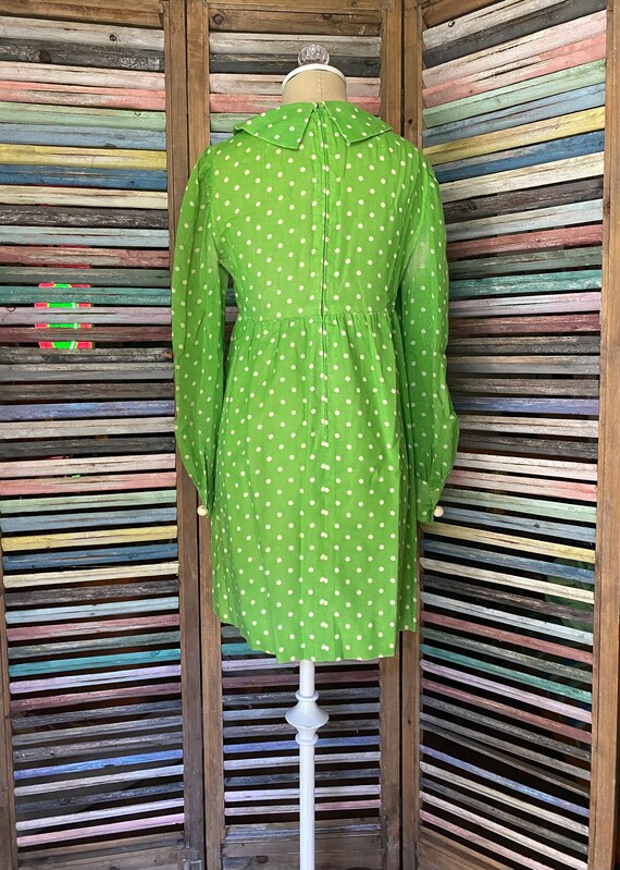 60’s Homemade Green Polka Dot Dress - image 5