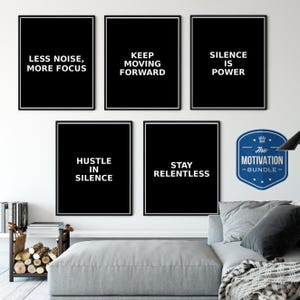 Motivational Wall Art Bundle | Black White Printable Quotes | Modern Office Decor | Hustle Mindset Digital Download Set