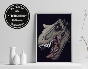 T-Rex Dinosaur Illustration Print: Jurassic Art (Digital Download)