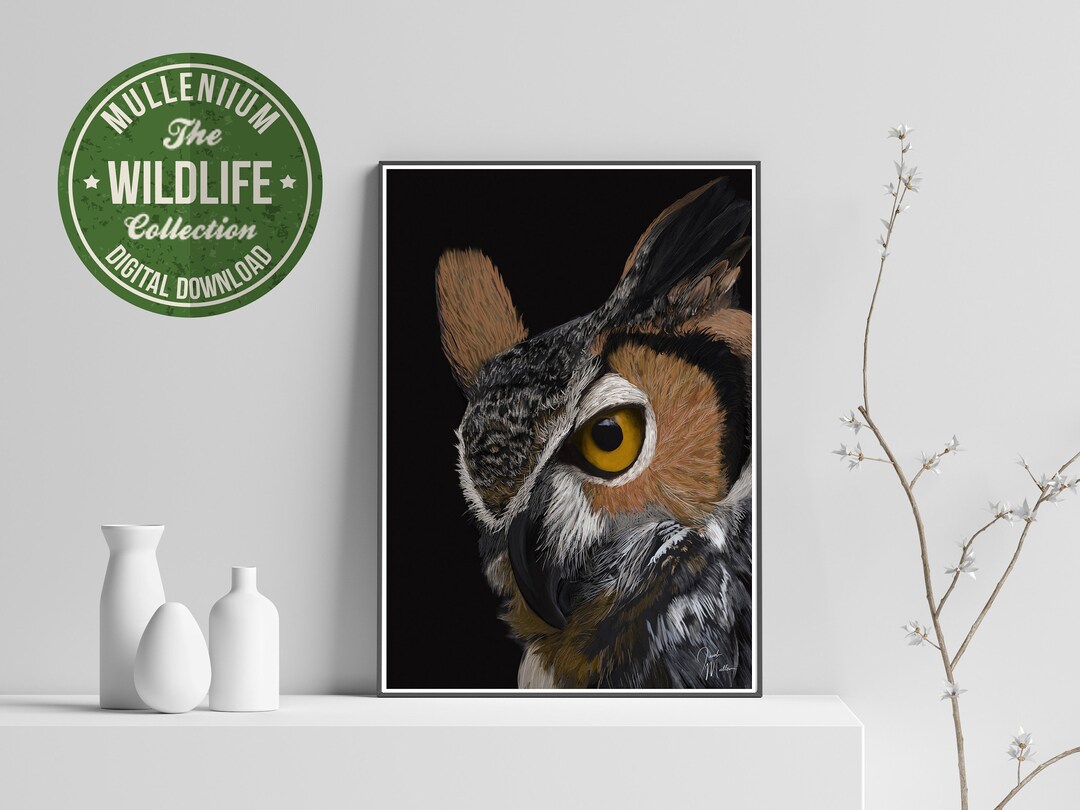 Great Horned Owl Illustration Art Print – Wildlife Decor (digital ...