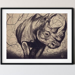 Rhino Print Animal Wall Art: Digital Art Rhino Illustration - Safari Animal Print, Endangered Animal Poster (Printable Digital Download)