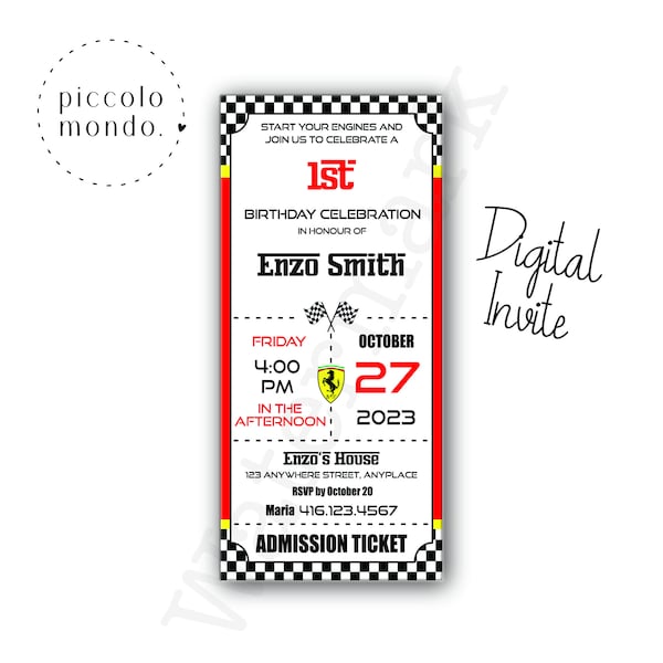 Ferrari Birthday Invitation Digital File