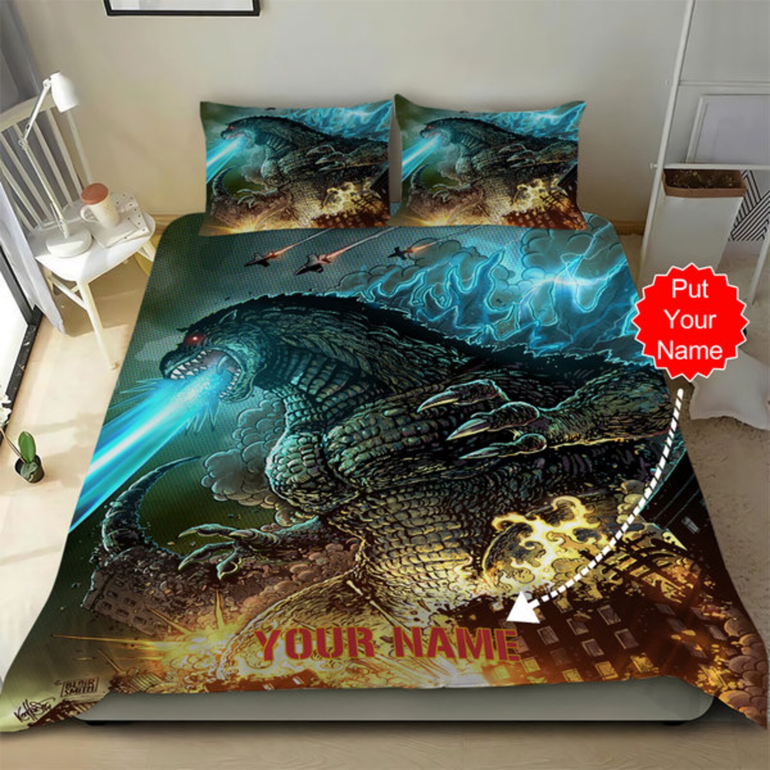 Godzilla Bedding Set Personalized 1 Duvet Cover 2 Etsy