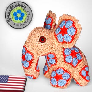 PDF Crochet Pattern Elephant – African Flower Technique – Amigurumi Tutorial with Step-by-Step Photos