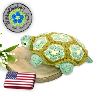Thilda The Turtle as Pillow or Heat Pad with African Flowers crochet pattern PDF DYN