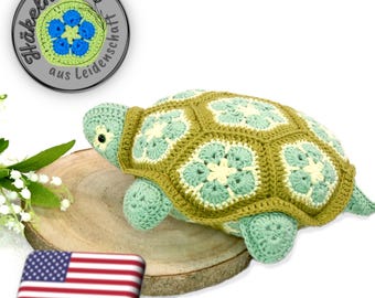 Thilda The Turtle as Pillow or Heat Pad with African Flowers crochet pattern PDF DYN