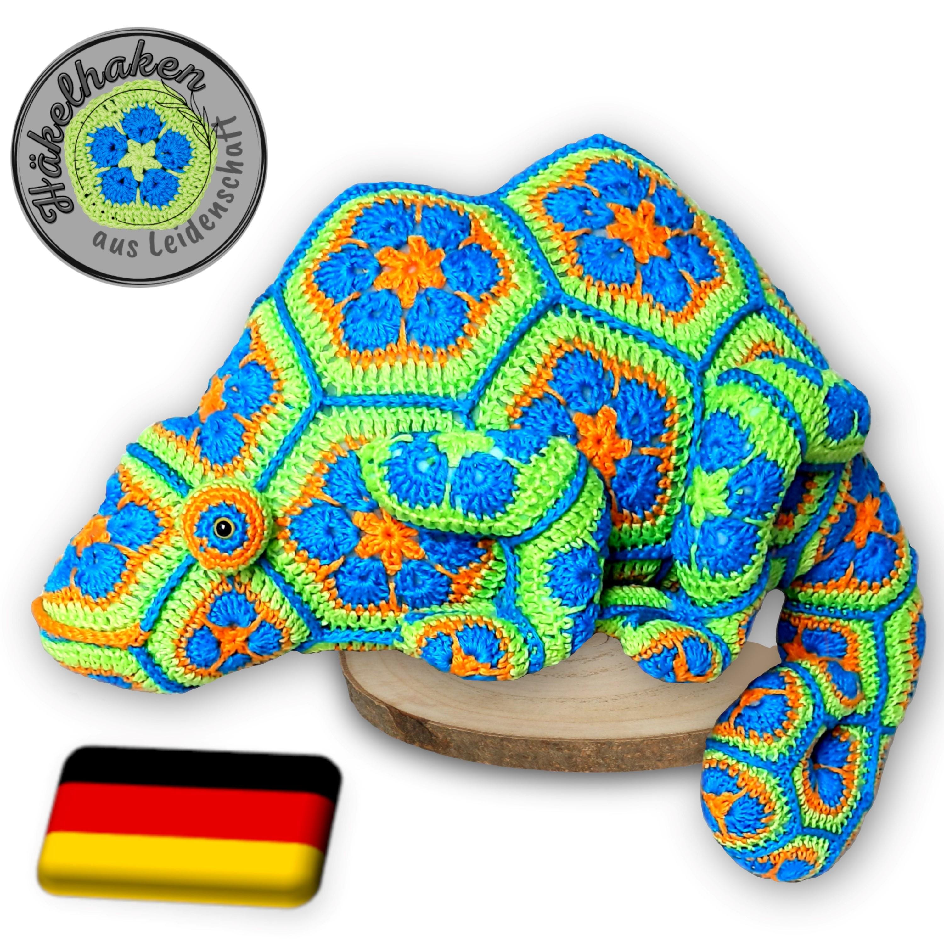 Camila the Chameleon with African Flowers Crochet