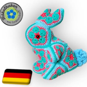 Henry the Rabbit with African Flowers Crochet Pattern as PDF GERMAN