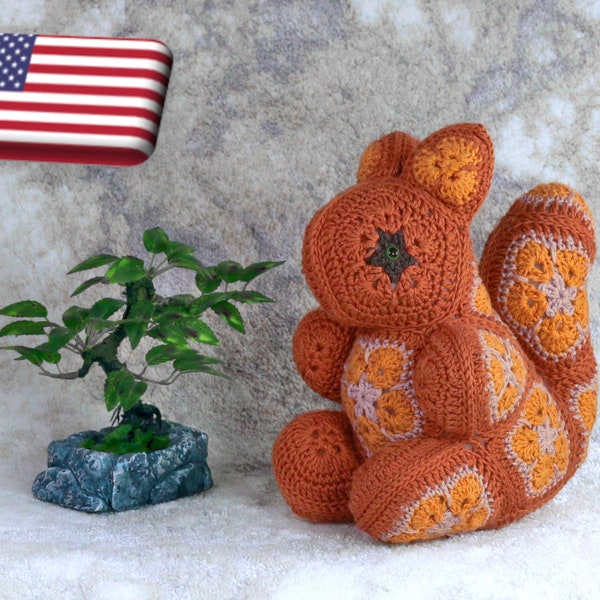Bella the Squirrel with African Flowers crochet pattern as PDF DYN