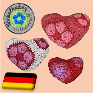 Crochet pattern for a heart with African Flowers as PDF Granny heart with flower pattern