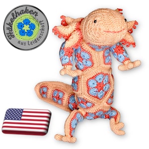 Lotta The Axolotl with African Flowers crochet pattern PDF DYN