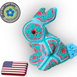 Hanry the Bunny with African Flowers crochet pattern as PDF