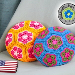 Haakpatroon voor een klein kussentje met Afrikaanse Bloemen als PDF maat XS