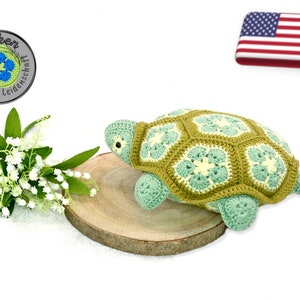 Thilda The Turtle as Pillow or Heat Pad with African Flowers crochet pattern PDF DYN