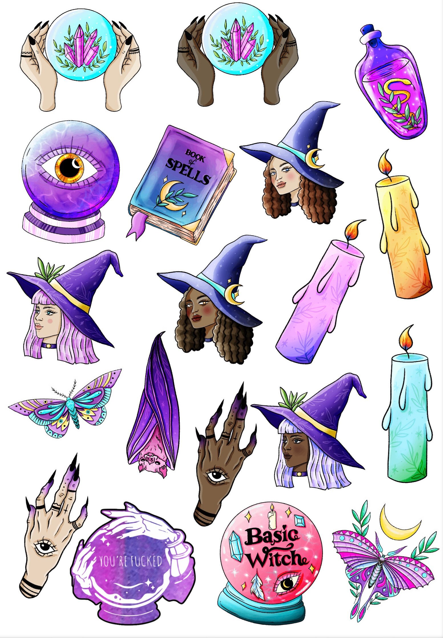 Witchy Stickers Bundle Girly Witch Pastel Goth Stickers Etsy