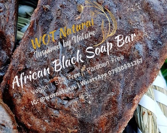 Jabón negro africano natural en barra Ose Dudu del Reino Unido con cúrcuma, madera de acacia y avena