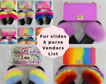 fur slides and purse set